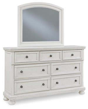 Robbinsdale Queen Panel Storage Bed, Dresser, Mirror & Chest Antique White