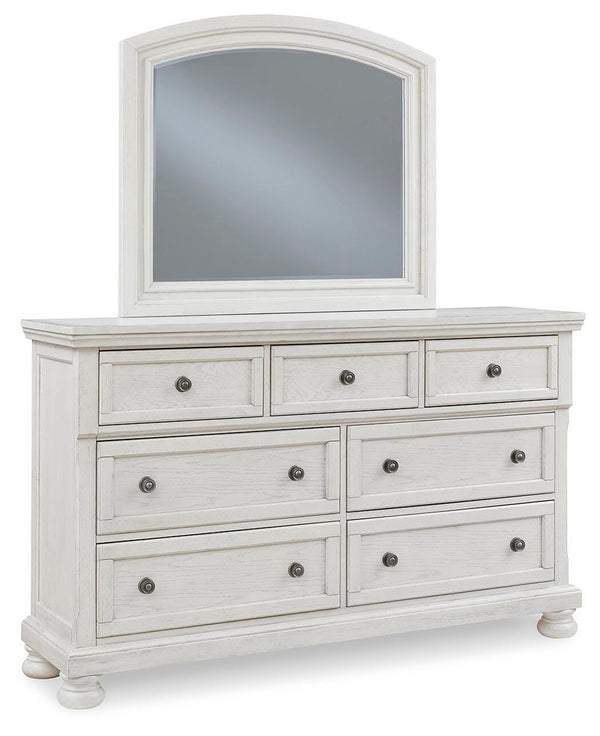 Robbinsdale Queen Panel Storage Bed, Dresser, Mirror & Chest Antique White