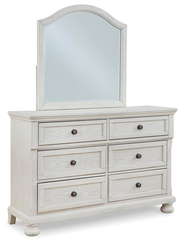 Robbinsdale Full Storage Sleigh Bed, Dresser, Mirror, Chest & Nightstand Antique White