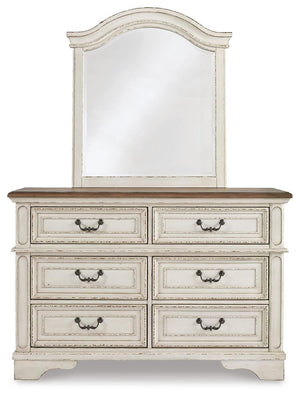 Realyn Full Upholstered Panel Bed, Dresser, Mirror, Chest & 2 Nightstands Two-tone