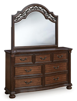 Lavinton King Poster Bed, Dresser, Mirror & Nightstand Brown