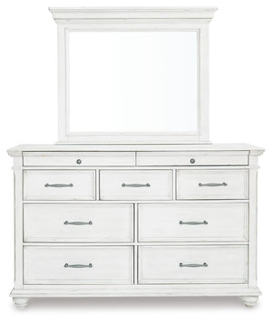 Kanwyn Queen Upholstered Panel Bed, Dresser, Mirror, & Nightstand Whitewash