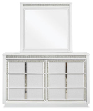 Chalanna Queen Upholstered Storage Bed, Dresser & Mirror White