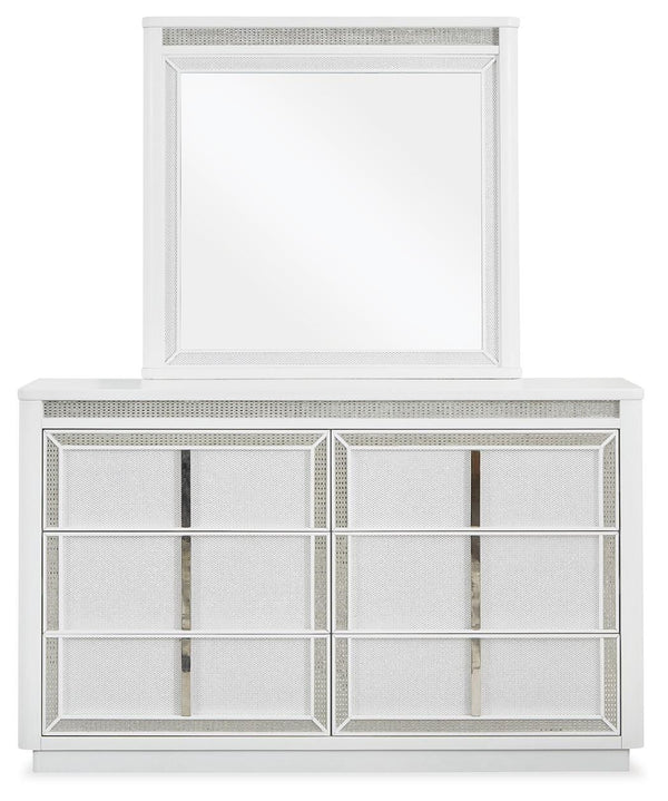 Chalanna Queen Upholstered Storage Bed, Dresser & Mirror White