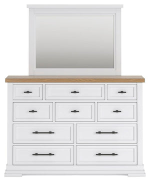 Ashbryn Queen Panel Storage Bed, Dresser, Mirror & 2 Nightstands White/Natural