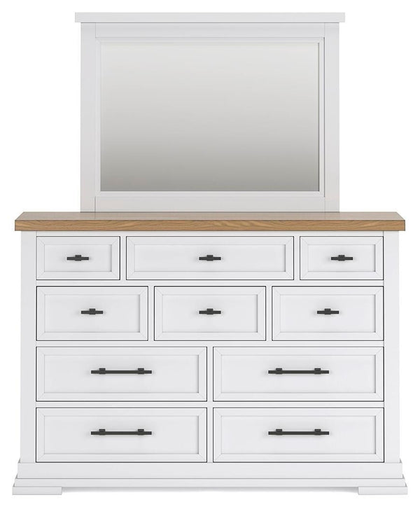 Ashbryn Queen Panel Storage Bed, Dresser, Mirror & 2 Nightstands White/Natural