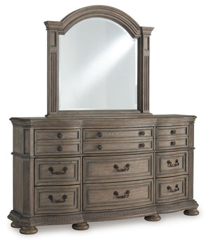 Ardenfield Queen Upholstered Sleigh Bed, Dresser & Mirror