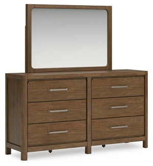 Cabalynn California King Upholstered Bed, Dresser & Mirror Light Brown