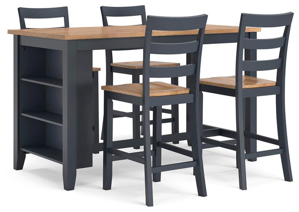 Gesthaven Counter-Height Dining Table & 4 Barstools Natural/Blue