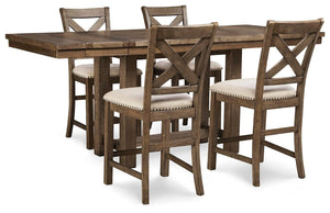 Moriville Counter-Height Dining Table & 4 Barstools Grayish Brown