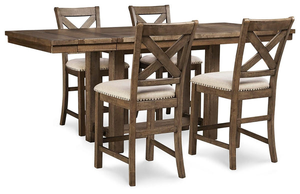 Moriville Counter-Height Dining Table & 4 Barstools Grayish Brown