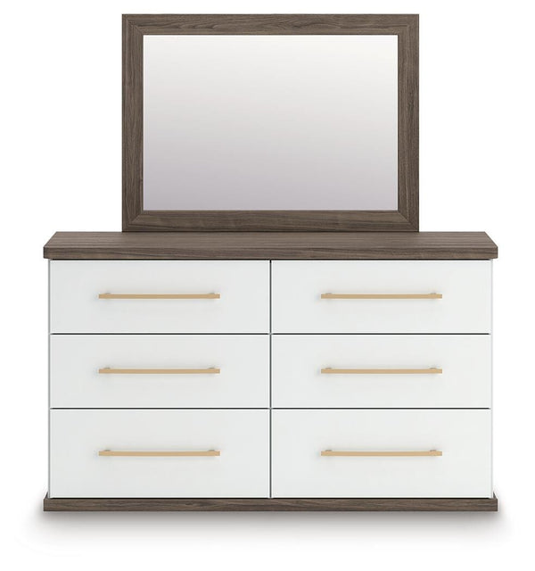 Kendanport Queen Upholstered Bed, Dresser, Mirror & Nightstand White/Brown