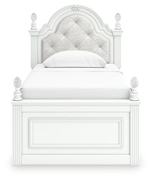 Kozlani Twin Upholstered Panel Bed, Dresser & Mirror