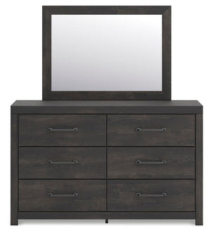 Hollivern Twin Panel Bed, Dresser & Mirror Dark Gray
