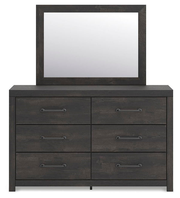Hollivern Queen Panel Bed, Dresser, Mirror & Nightstand Dark Gray