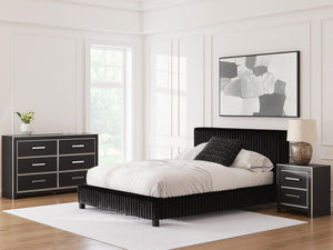 Zuraleus Queen Upholstered Bed, Dresser & Nightstand Black