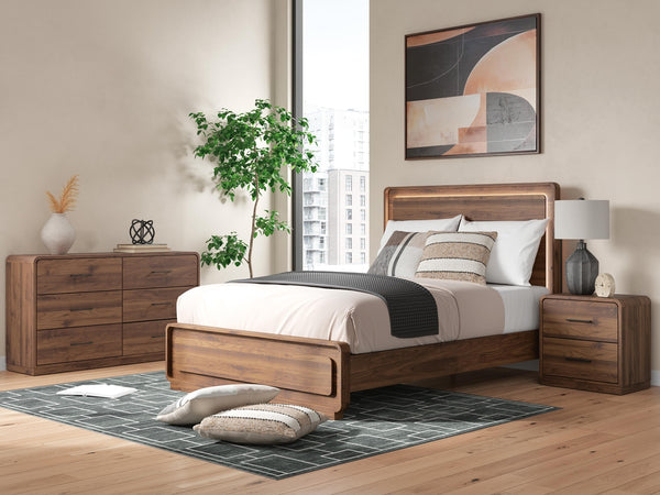 Fortlorn Queen Panel Bed, Dresser & Nightstand Walnut Brown