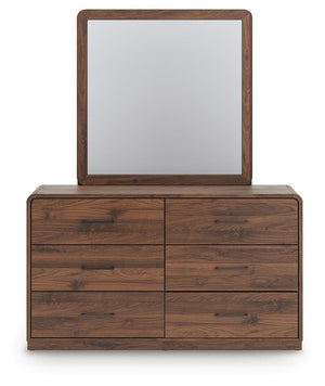 Fortlorn Queen Panel Bed, Dresser, Mirror & Nightstand Walnut Brown