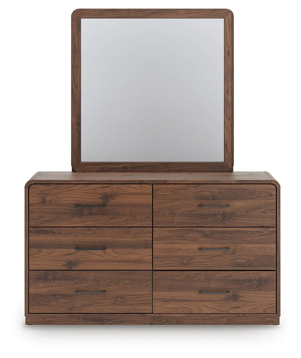 Fortlorn Queen Panel Bed, Dresser, Mirror & Nightstand Walnut Brown