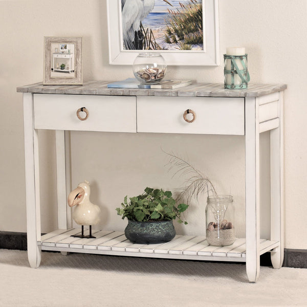 Seawinds Picket Fence Console Serving Table Grey/Blanc Finish