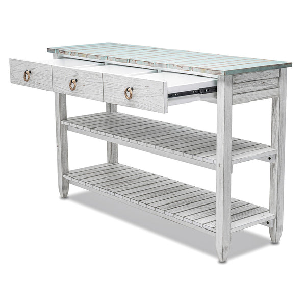 Seawinds Picket Fence Entertainment Center Distressed Bleu/White Finish