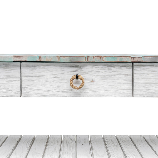 Seawinds Picket Fence Entertainment Center Distressed Bleu/White Finish