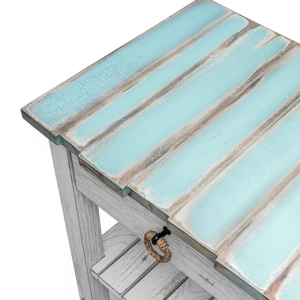Seawinds Picket Fence Entertainment Center Distressed Bleu/White Finish