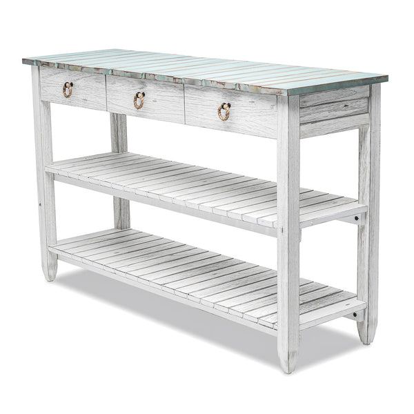 Seawinds Picket Fence Entertainment Center Distressed Bleu/White Finish