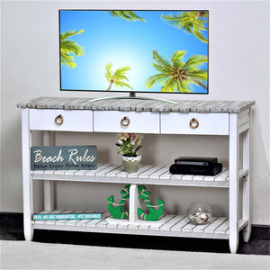 Seawinds Picket Fence Entertainment Center Distressed Bleu/White Finish