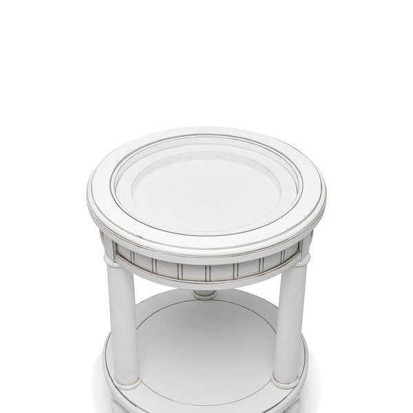 Seawinds Monaco Round End Table with Anchor Insert Blanc Finish