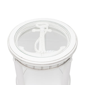 Seawinds Monaco Round End Table with Anchor Insert Blanc Finish