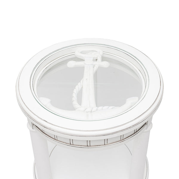 Seawinds Monaco Round End Table with Anchor Insert Blanc Finish