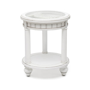 Seawinds Monaco Round End Table with Anchor Insert Blanc Finish