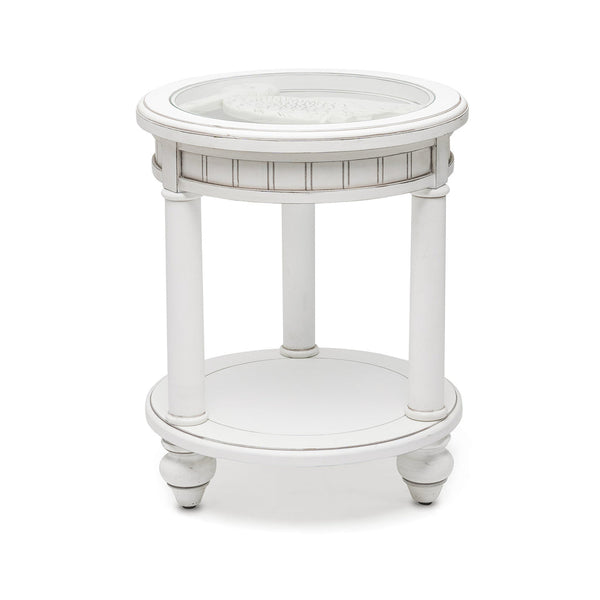 Seawinds Monaco Round End Table with Anchor Insert Blanc Finish