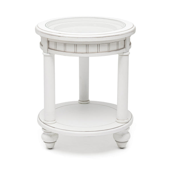 Seawinds Monaco Round End Table with Anchor Insert Blanc Finish