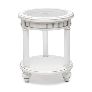 Seawinds Monaco Round End Table with Anchor Insert Blanc Finish