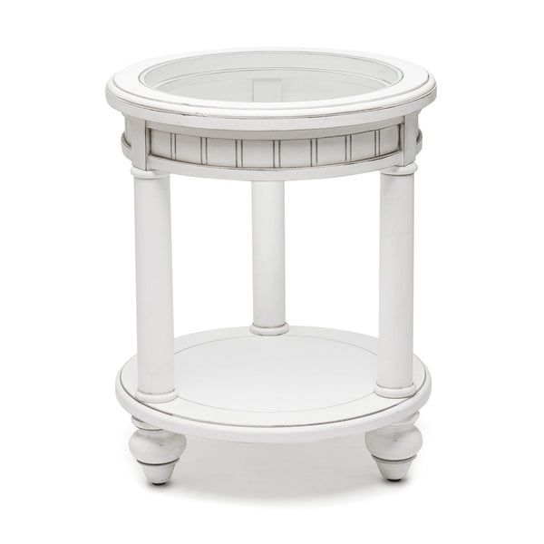 Seawinds Monaco Round End Table with Anchor Insert Blanc Finish