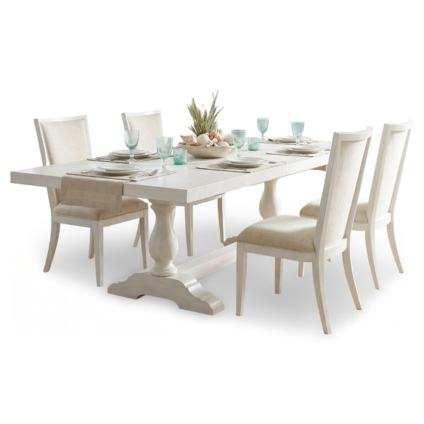 Ocean Breeze by Tommy Bahama Home White Coastal Rectangular Dining Table with 4 Upholstered Chairs