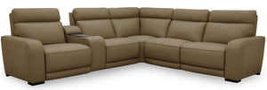 Moto Motion Melody 6-Piece Triple Power Cappuccino Leather Sectional with Speaker Audio Headrests