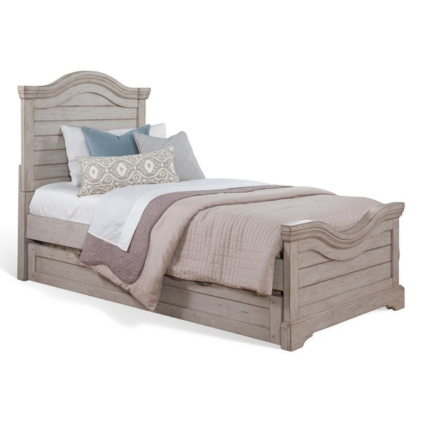 American Woodcrafters Complete Twin Bedroom Set Bed, Dresser & Mirror Light Distressed Antique Gray Stonebrook
