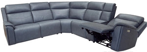 Flexsteel Vernon 6-Piece Triple Power Admiral Blue Fabric Sectional with Power Headrest, Lumbar, Heat & Massage