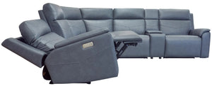 Flexsteel Vernon 6-Piece Triple Power Admiral Blue Fabric Sectional with Power Headrest, Lumbar, Heat & Massage