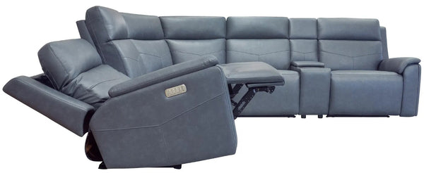 Flexsteel Vernon 6-Piece Triple Power Admiral Blue Fabric Sectional with Power Headrest, Lumbar, Heat & Massage