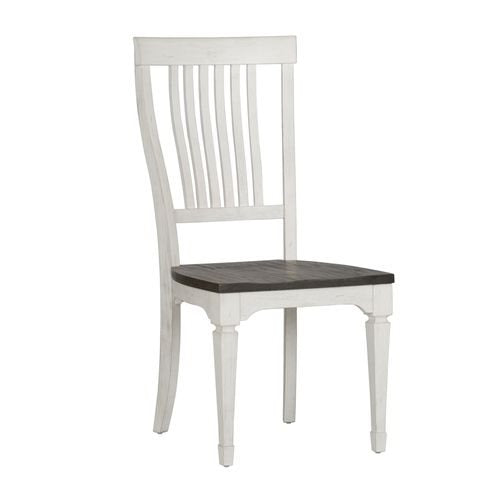 Liberty Allyson Park Wire Brushed White Round Dining Table with Charcoal Top & 4 Slat Back Side Chairs