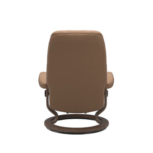 Stressless Consul Classic Base Chair & Ottoman in Batick Latte/Walnut Small