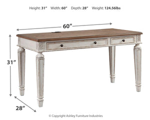 Realyn Pastoral Charm 2-Drawer 60-Inch Home Office Desk with USB White/Brown