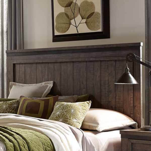 Liberty Furniture Thornwood Hills Rock Beaten Brown With Saw Cuts Queen Planked Panel Headboard