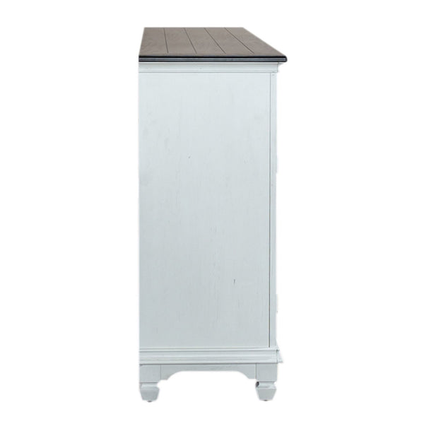 Liberty Furniture Allyson Park Wirebrushed White With Charcoal Tops 68-Inch Highboy TV Console with 2 Doors & 1 Adjustable Shelf