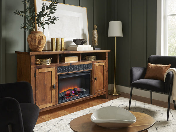 aspenhome alder grove 63" fireplace console in tobacco
