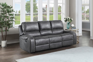 Steve Silver Keily Manual Reclining Sofa With Drop-Down Console In Dove Grey With Antiqued Brass Nailhead Trim